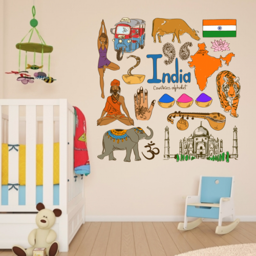 India illustration wall sticker