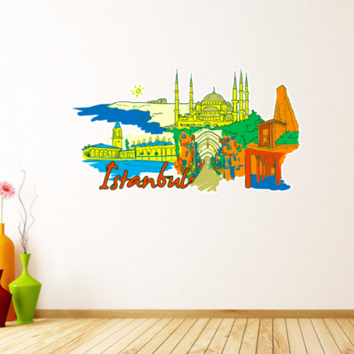 伊斯坦布尔插画墙贴纸学校教室宿舍背景墙家居卧室房间装饰画可移除贴画