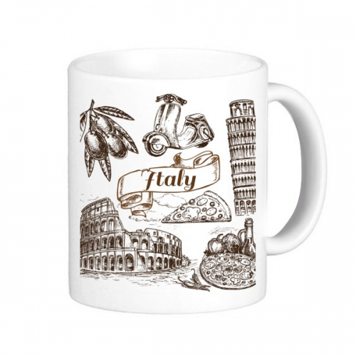 Italy Landscape Landmark Animals National Flag Resident Diet Illustration Pattern Classic Mug White Pottery Cerac Cup With Handles 350 ml Italy Landscape Landmark Animals National Flag Resident Diet Illustration Pattern Classic Mug White Pottery Cerac Cup With Handles 350 ml