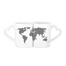 Simple Black White Line World Map Illustration Pattern Lovers' Mug Lover Mugs Set White Pottery Cerac Cup Milk Coffee Cup with Handles