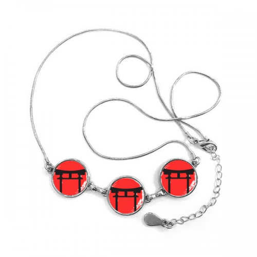 japanese style japan culture national flag shinto shrine archway torii  brush painting pattern round shape pendant neckljewelry with chain decoration