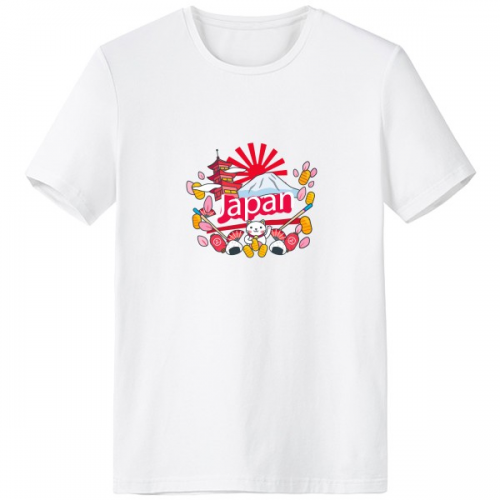 japan culture cute colorful temple lucky cat fan  petal sushi   hand-decorated illustration pattern crew-neck white t-shirt sp and summer tagless comfort cotton sports t-shirts