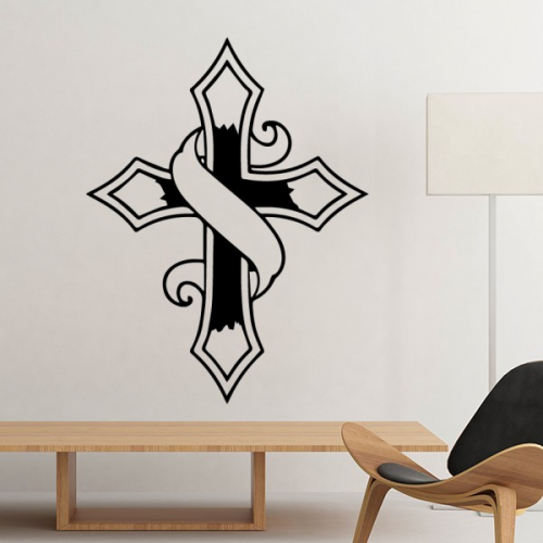  ity Belief  Black Banner Holy Cross Culture Design Art Illustration Pattern Outline Removable Wall Sticker Art Decals Mural DIY Wallpaper for Room Decal