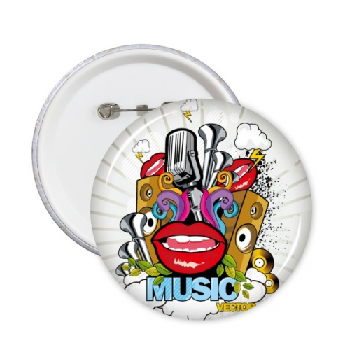 涂鸦街头文化彩色嘴唇麦克风音响云朵闪电音乐载体美式艺术图案 圆形徽章胸章胸牌装饰挂牌5件