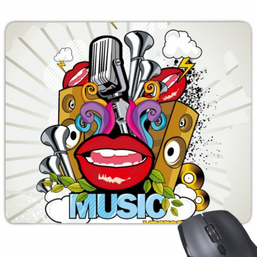 涂鸦街头文化彩色嘴唇麦克风音响云朵闪电音乐载体美式艺术图案 游戏防滑橡胶鼠标垫