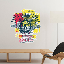 涂鸦街头文化红黄黑皇冠狮子国王设计艺术图案 墙贴纸学校教室宿舍背景墙家居卧室房间装饰画可移除贴画