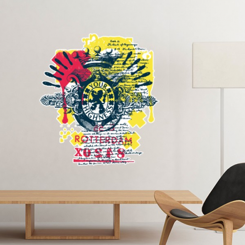 涂鸦街头文化红黄黑皇冠狮子国王设计艺术图案 墙贴纸学校教室宿舍背景墙家居卧室房间装饰画可移除贴画