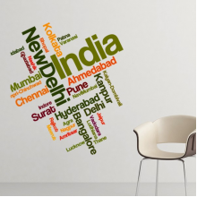 印度风情印度地图城市名彩色图样 墙贴纸学校教室宿舍背景墙家居卧室房间装饰画可移除贴画