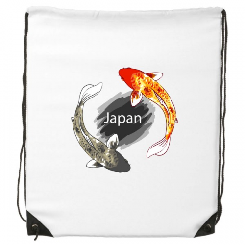 japan culture white red black carp totem hand-decorated art illustration pattern drawst backpack fine lines shopping shoulder environmental polyester bag