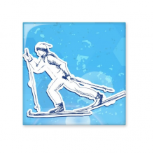 Winter Sport Snowboarding Contes Athletes Ski Action Blue White Watercolor Illustration Cerac Bisque Tiles for Decorating Bathroom Decor Kitchen Cerac Tiles Wall Tiles