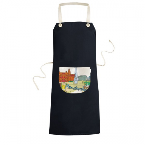 荷兰阿姆斯特丹运河梵高博物馆水彩画 黑色家居厨房围裙咖啡厅网咖奶茶店工作服礼物礼品 荷兰阿姆斯特丹运河梵高博物馆水彩画 黑色家居厨房围裙咖啡厅网咖奶茶店工作服礼物礼品
