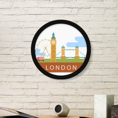 London Bridge UK England Big Ben The London Eye Illustration Round Simple Picture Frame Art Prints of Paintings Home Wall Decal