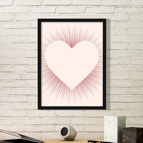 情人节红色粉色心形放射图案 黑色简约装饰画家居装饰画框礼品礼物