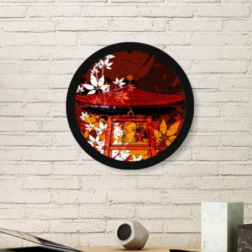 japan culture japanese style  pavilion hand-decorated illustration pattern round simple picture frame art prints of paintings home wall decal