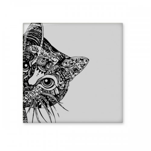 线描黑色猫头像保护动物爱宠人士 厨房浴室瓷砖墙面装饰创意瓷砖