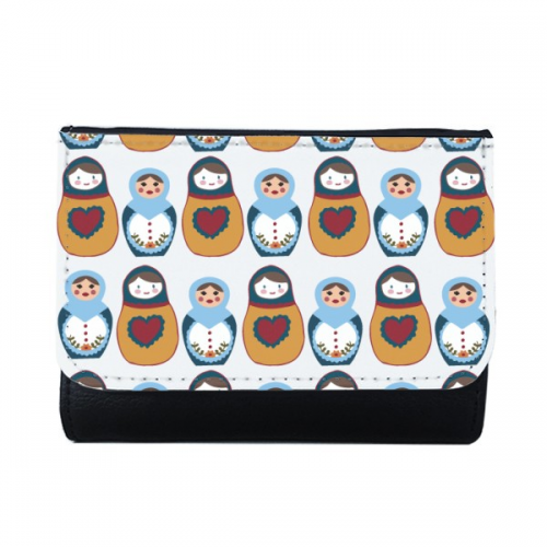 Russia Doll Poster Matryoshka Country Culture Multi-Function Faux Leather Wallet Card Purse 