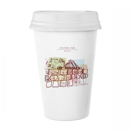 Chichen Itza Mexico Ancient Civilization Drawing Classic Mug White Pottery Cerac Cup  350 ml