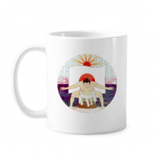 日本人富士山相扑 陶瓷杯子白色马克杯牛奶杯水杯