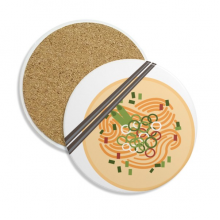 中国美食面条食物图案 圆形杯垫水杯隔热垫2片装礼品礼物