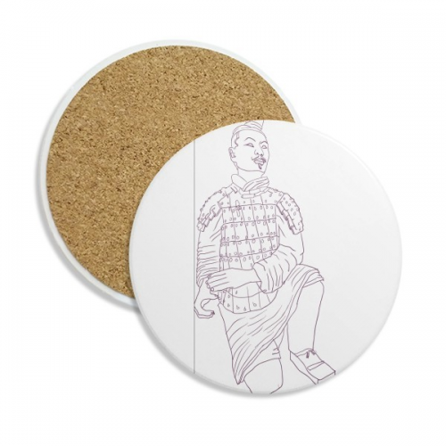 中国兵马俑传统文化白描 圆形杯垫水杯隔热垫2片装礼品礼物