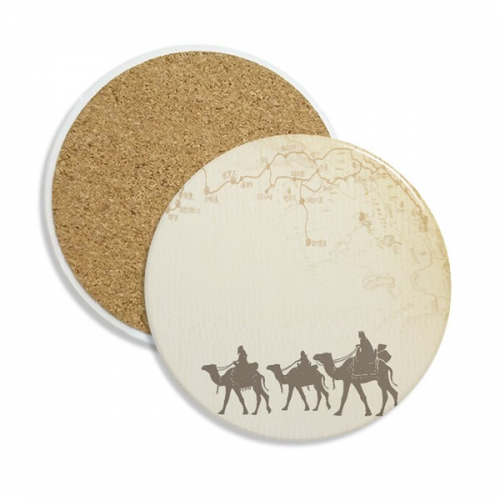 骆驼国画沙漠丝绸路线 圆形杯垫水杯隔热垫2片装礼品礼物