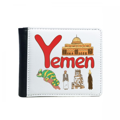 Yemen National symbol Landmark  Pattern Flip Bifold Faux Leather Wallet  Multi-Function Card Purse 