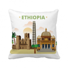 手绘城市棕榈树古堡建筑埃塞俄比亚文化元素 方形抱枕靠枕沙发靠垫双面含芯礼物