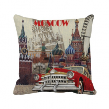 Red Classic Cars Moscow Illustration Throw Pillow Sleeping Sofa Cushion Cover