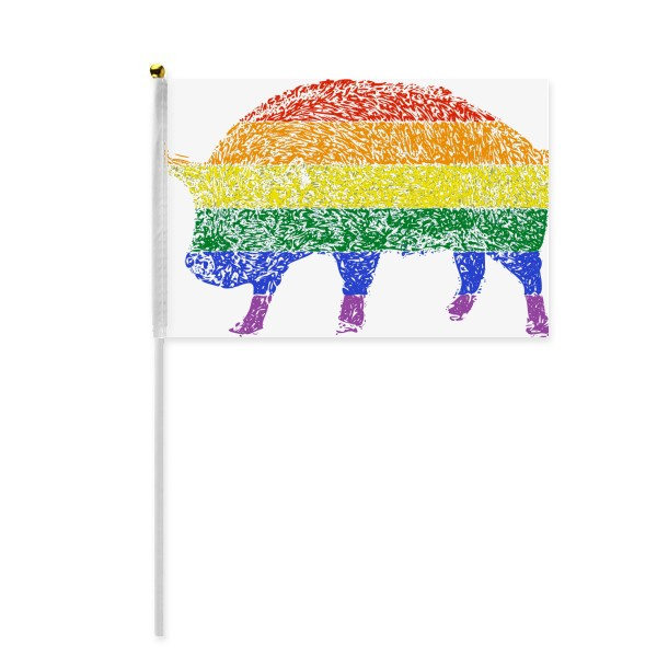 Rainbow Gay Lesbian Pig Painting Hand Waving Flag 8x5 inch Polyester Sport Event Procession Parade 4pcs