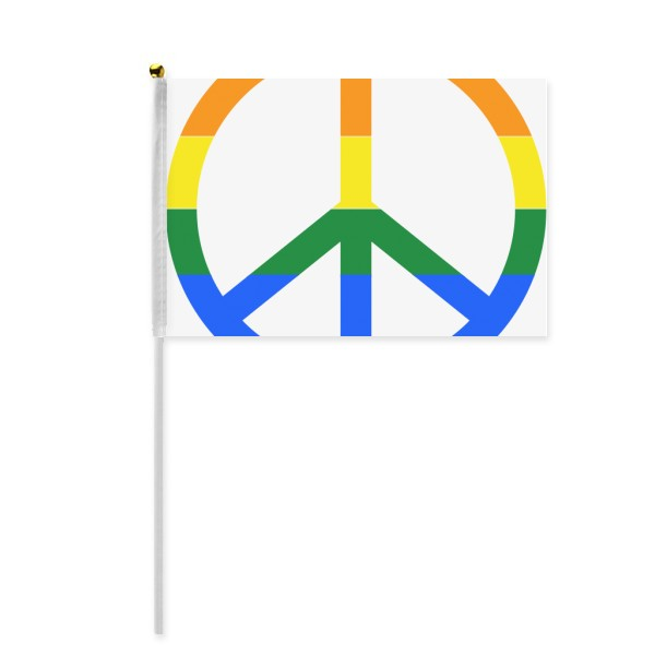 Rainbow Gay Lesbian Anti war sign Hand Waving Flag 8x5 inch Polyester Sport Event Procession Parade 4pcs