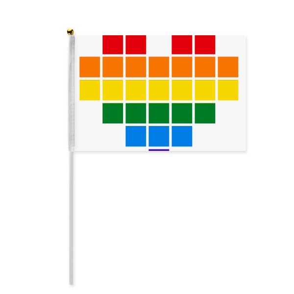 Rainbow Gay Lesbian Small Box Heart Hand Waving Flag 8x5 inch Polyester Sport Event Procession Parade 4pcs