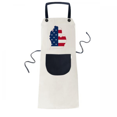 michigan ameusa map stars tripes flag apron adjustable bib cotton linen bbq kitchen pocket pinafore