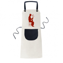China Erhu Player Illustration Pattern Apron Adjustable Bib Cotton Linen BBQ Kitchen Pocket Pinafore