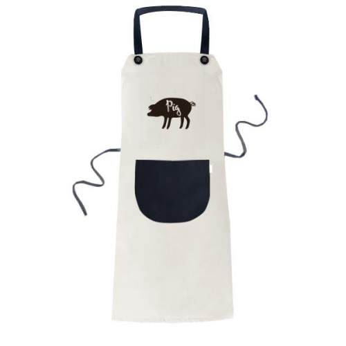 Pig Black And White Animal Apron Adjustable Bib Cotton Linen BBQ Kitchen Pocket Pinafore