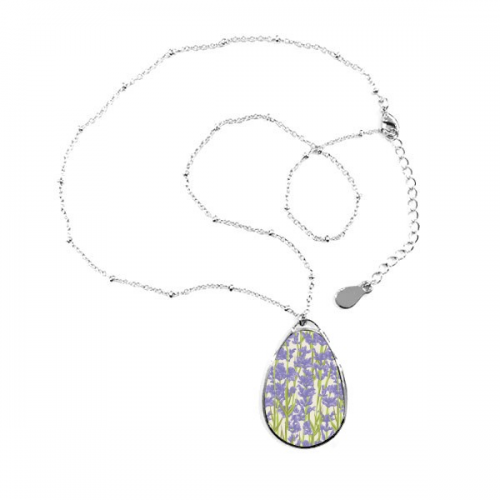 flowers painting lavender teardrop shape pendant neckljewelry with chain decoration flowers painting lavender teardrop shape pendant neckljewelry with chain decoration