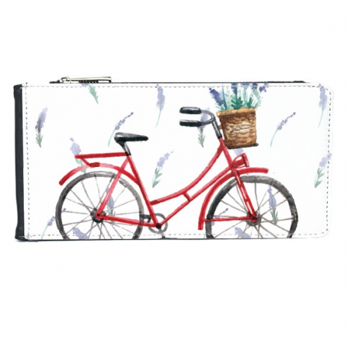 Watercolor Bicycle Lavender Flower Multi-Card Faux Leather Rectangle Wallet Card Purse 