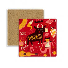 madrid spanish bullfight music fiesta square coaster cup mat mug subplate holder insulation st