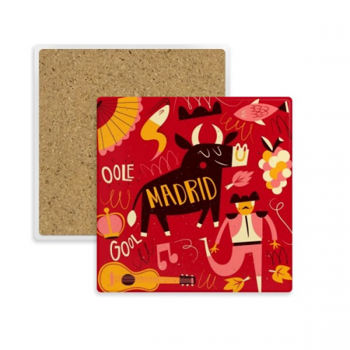 madrid spanish bullfight music fiesta square coaster cup mat mug subplate holder insulation st