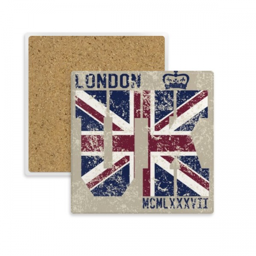 伦敦英国地标国旗标记插画 方形陶瓷杯垫水杯隔热垫2片装礼品礼物 伦敦英国地标国旗标记插画 方形陶瓷杯垫水杯隔热垫2片装礼品礼物