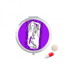 紫色美丽长发女人 圆形药盒便携镜子迷你药丸盒子礼物