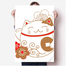 Japan Lucky Fortune Cat Flower Copper Sticker Decoration Poster Playbill Wallpaper Window Decal