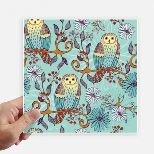 蓝色花猫头鹰保护动物爱宠人士 方形贴纸20cm摩托电脑贴画旅行箱装饰4片