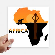 非洲大草原大象黑人女性 方形贴纸20cm摩托电脑贴画旅行箱装饰4片