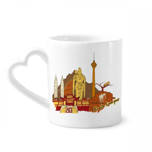 马来西亚吉隆坡水彩画 陶瓷杯子白马克杯心形把手礼物