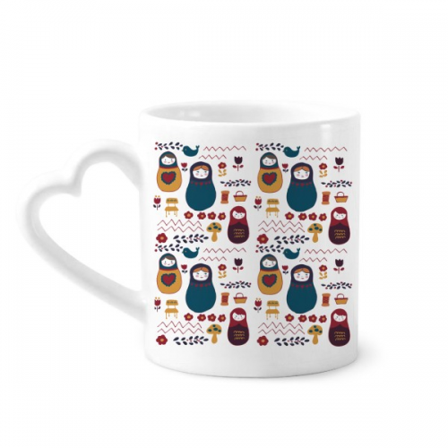 俄罗斯套娃花纹俄国文化 陶瓷杯子白马克杯心形把手礼物 俄罗斯套娃花纹俄国文化 陶瓷杯子白马克杯心形把手礼物