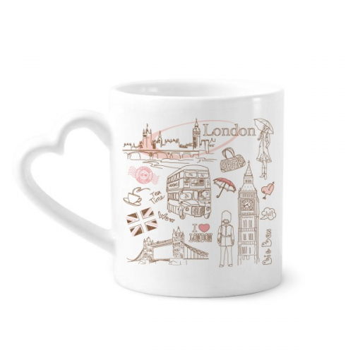 我爱伦敦英国大本钟公共汽车 陶瓷杯子白马克杯心形把手礼物