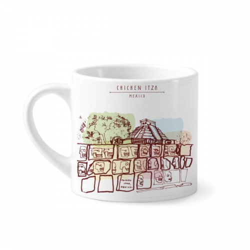 Chichen Itza Mexico Ancient Civilization Drawing Mini Coffee Mug White Pottery Cerac Cup With Handle 6oz 
