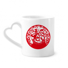 狗中国新年剪纸纹样 陶瓷杯子白马克杯心形把手礼物
