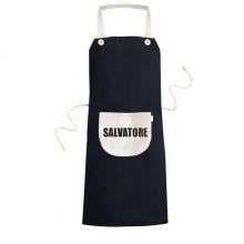 Salvatore Country Name Black Apron Cooking Bib Black Kitchen Pocket Women Men