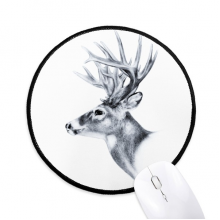 Sketch Deer Black White Mouse Pad Desktop Office Round Mat for Computer